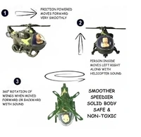 Friction Army Helicopter Unbreakable Toy with Moving Pilot Push and Go Aircraft Toys for Kids, Assorted Color, 1 Piece