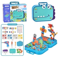 DIY Electric Drill Screw Tool Set-Mosaic Puzzle 228Pcs- 3D Stem Educational Kit For Kids Construction And Building Block Kit (Dinosaur Design)