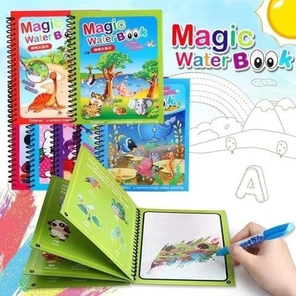 Reusable Magic Water Quick Dry Book Learning Toy Doodle and Scribble with Magic Doodle Pen for Painting Fun Drawing Pad Toy for Boys and Girls - (Random Designs As Per Stock)