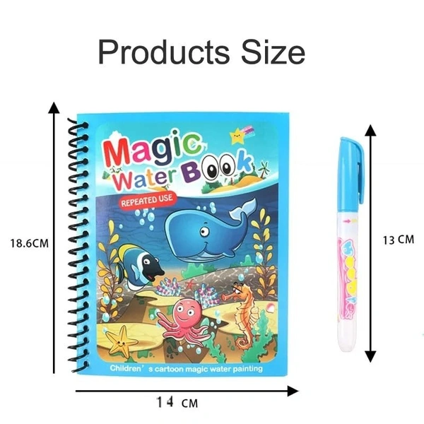 Reusable Magic Water Quick Dry Book Learning Toy Doodle and Scribble with Magic Doodle Pen for Painting Fun Drawing Pad Toy for Boys and Girls - (Random Designs As Per Stock)