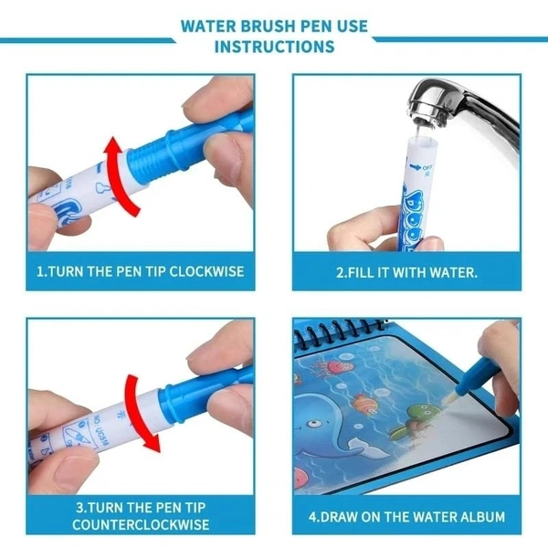 Reusable Magic Water Quick Dry Book Learning Toy Doodle and Scribble with Magic Doodle Pen for Painting Fun Drawing Pad Toy for Boys and Girls - (Random Designs As Per Stock)