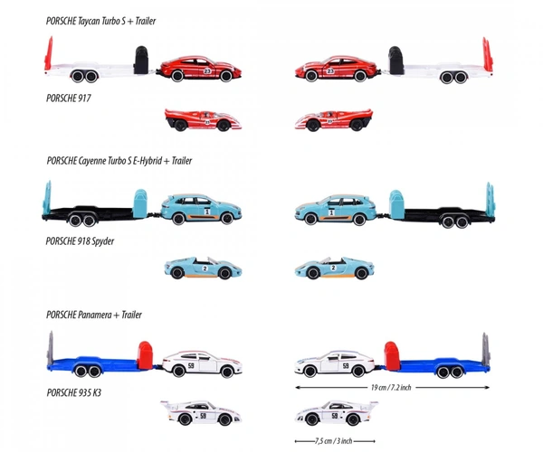 Majorette Porsche Race Trailer Set – Officially Licensed 1:64 Scale Die-Cast Toy Cars with Trailer | Porsche Cayenne Turbo S + 918 Spyder | Metal Body & Opening Parts