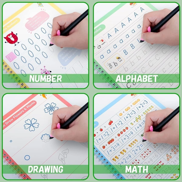 Sank Magic Book for Kids 2-5years - 4 Books +1 Pen+10Refill- Sank Magic Practice Copy Book for Kids 2-5 Years - Reusable Magical Book Drawing Alphabet Writing Practice Book