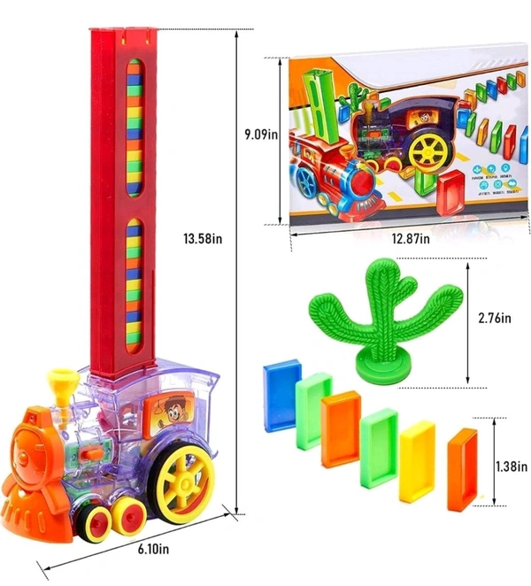 Domino Train Toy with Lights & Sounds, Blocks Domino Set Building and Stacking Toy for Boys and Girls,Auto Blocks Laying Toy Train Set Gift for Kids (Colors May Vary)