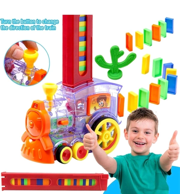 Domino Train Toy with Lights & Sounds, Blocks Domino Set Building and Stacking Toy for Boys and Girls,Auto Blocks Laying Toy Train Set Gift for Kids (Colors May Vary)