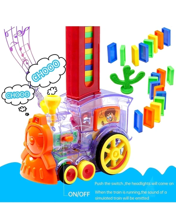Domino Train Toy with Lights & Sounds, Blocks Domino Set Building and Stacking Toy for Boys and Girls,Auto Blocks Laying Toy Train Set Gift for Kids (Colors May Vary)