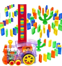 Domino Train Toy with Lights & Sounds, Blocks Domino Set Building and Stacking Toy for Boys and Girls,Auto Blocks Laying Toy Train Set Gift for Kids (Colors May Vary)