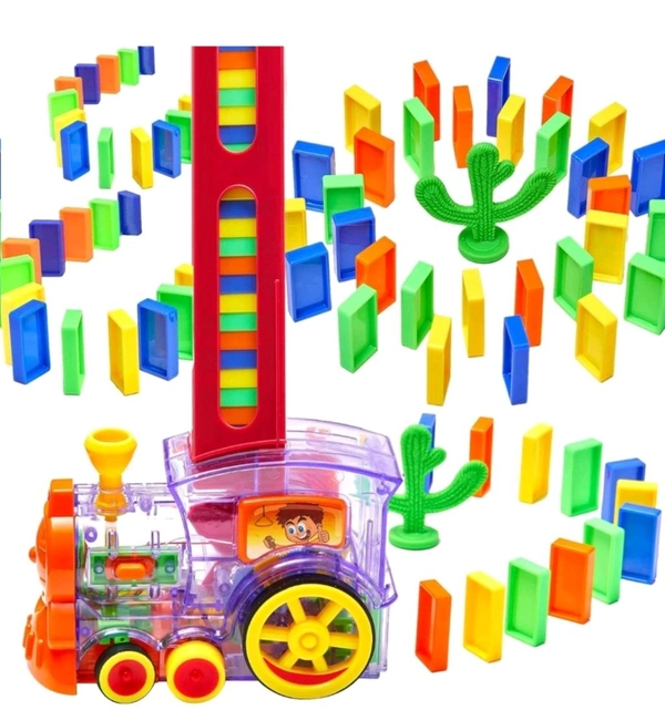 Domino Train Toy with Lights & Sounds, Blocks Domino Set Building and Stacking Toy for Boys and Girls,Auto Blocks Laying Toy Train Set Gift for Kids (Colors May Vary)