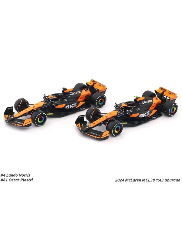 Bburago Original McLaren MCL38 Miami Grand Prix 2024 Set of 2 |Bburago| Licensed Diecast Car | 1:43 Scale Model 