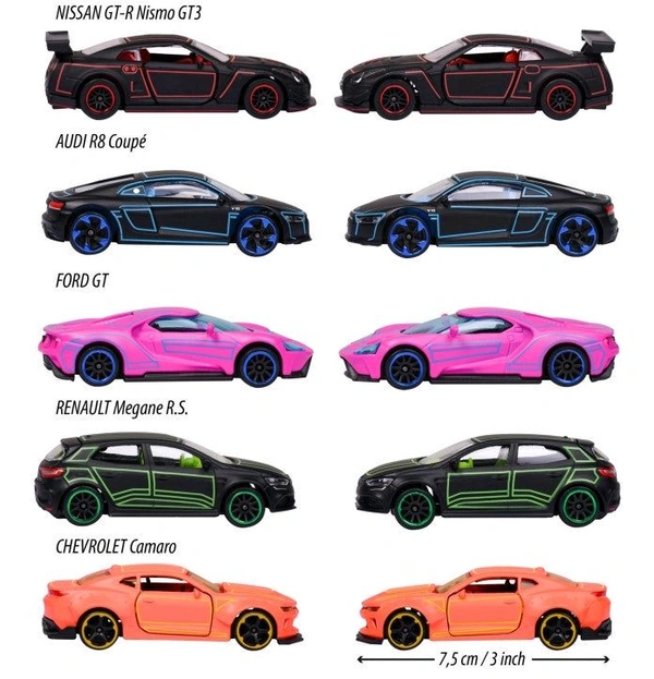 MAJORETTE Majorette | Light Racer Giftpack| Audi R8 Coupe | Chevrolet Camaro | Nissan GT-R Nismo GT3 | Ford GT | Renault Megane R.S. | Set of 5
