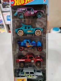 Hot Wheels BAJA BLAZERS  Pack of 5 ( BULL WHIP | '87 DODGE D100 | FORD BRONCO R | MOUNTAIN MAULER | '17 JEEP WRANGLER)