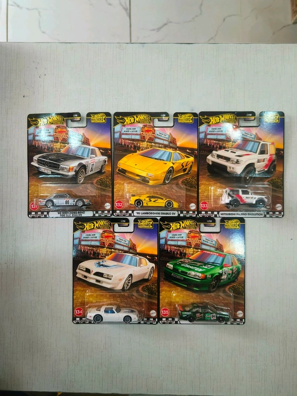 HOTWHEELS '95 LAMBORGHINI DIABLO SV | '94 NISSAN PRIMERA | '80 MERCEDES - BENZ 500 SLC RALLYE | MITSUBISHI PAJERO EVOLUTION | '77 PONTIAC FIREBIRD TA | SET OF 5 | BOULEVARD | Hot wheels Premium 2025 | GJT68