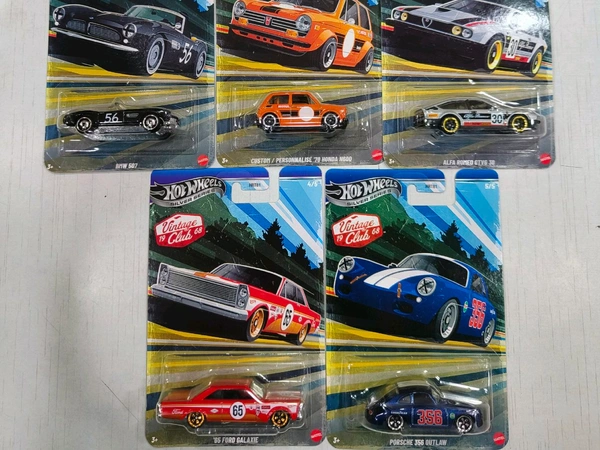 HOTWHEELS Hot Wheels SILVER SERIES | VINTAGE CLUB 1968 | SET OF 5 CARS | BMW 507 | CUSTOM '70 HONDA N600 | ALFA ROMEO GTV6 30 | PORSCHE 365 OUTLAW | '65 FORD GALAXIE | HRT81