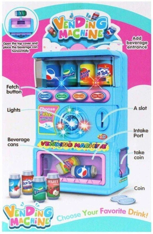 Pretend Play Vending Machine Toy for Kids with Light and Music Beverage Drink Machine Best Birthday Gift for Kids Pack of 1 Set (Assorted Color Dispatch)