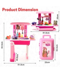 Kitchen Set For Girls, Kitchen Suitcase Set On Wheels, Colorful Pretend Play Cooking Set With 24 Pieces, Portable Kitchen Set