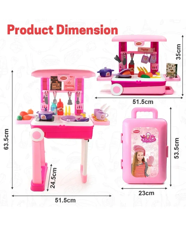Kitchen Set For Girls, Kitchen Suitcase Set On Wheels, Colorful Pretend Play Cooking Set With 24 Pieces, Portable Kitchen Set