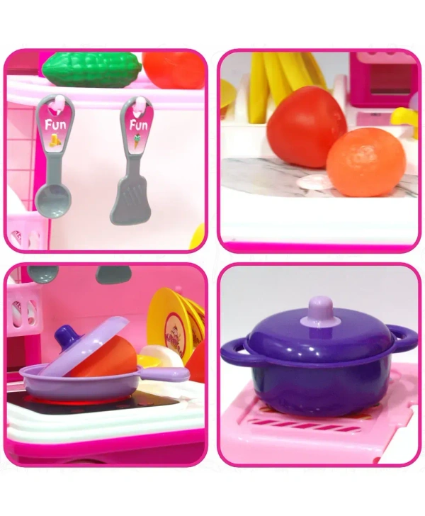 Kitchen Set For Girls, Kitchen Suitcase Set On Wheels, Colorful Pretend Play Cooking Set With 24 Pieces, Portable Kitchen Set