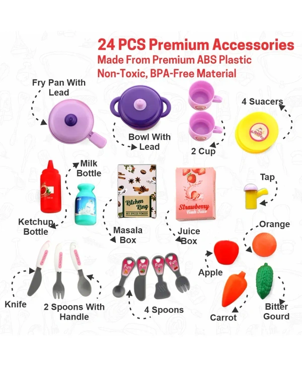 Kitchen Set For Girls, Kitchen Suitcase Set On Wheels, Colorful Pretend Play Cooking Set With 24 Pieces, Portable Kitchen Set