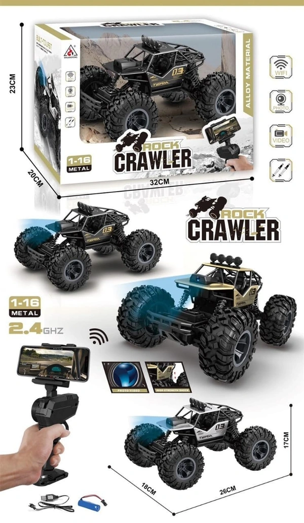 Rock crawler Car with Camera for Android and iOS, High Speed Alloy Off Road Fast Racing Vehicle Electric Toy Car Gift for Boys Teens Adults (Rock Crawler Camera WiFi)