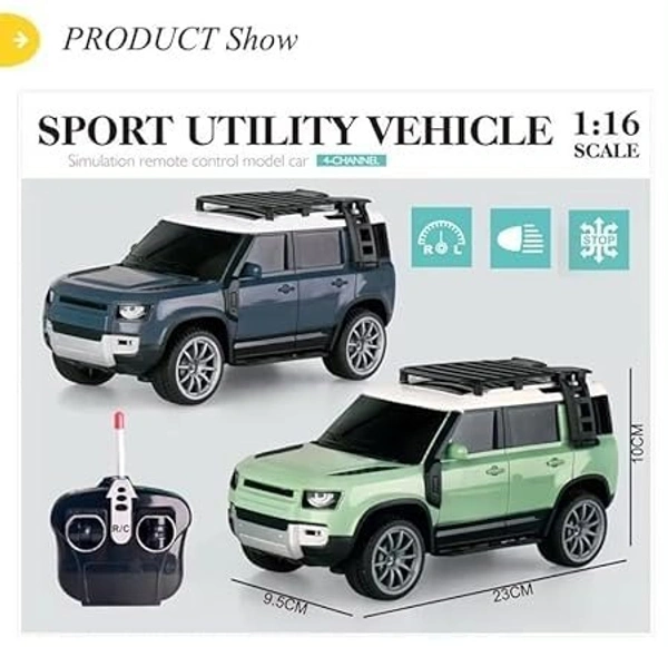 Remote Control Defender Car - 4Wd High-Speed Off-Road Rc Car with Led Lights, Rechargeable Battery, and All-Terrain Tires, Multicolor