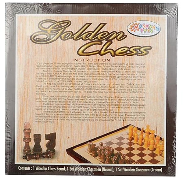 GOLDEN CHESS WOODEN BOARD AND CHESSMEN (MUSKAAN TOYS)