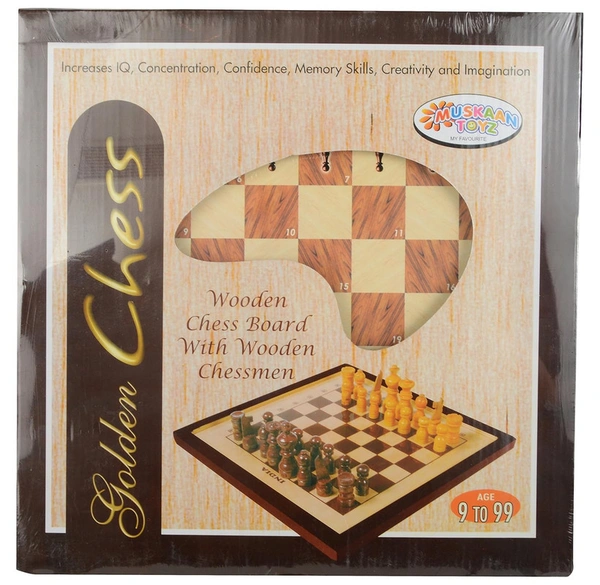 GOLDEN CHESS WOODEN BOARD AND CHESSMEN (MUSKAAN TOYS)