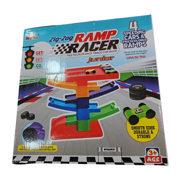 Zig Zag Ramp Racer Track Set : 4 Racing Cars & Colorful Ramps : Age 3+ Years
