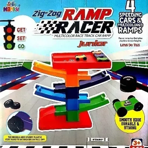Zig Zag Ramp Racer Track Set : 4 Racing Cars & Colorful Ramps : Age 3+ Years