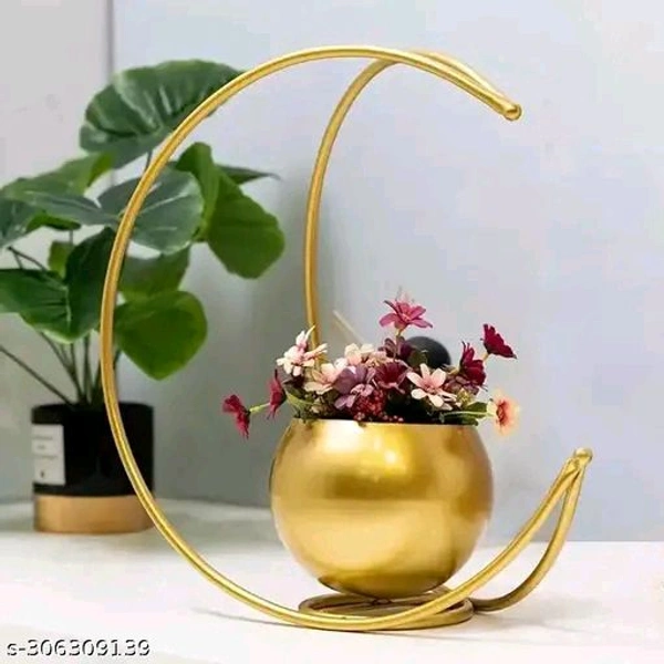 Flower Pot For Home Decoration Moon Shape Golden Vase