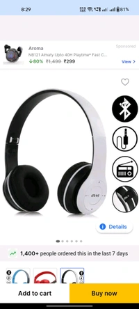 P47 Wireless Headphones Gaming Mode With Mic & SD Card Support Bluetooth Headset (Red, True Wireless) - Green
