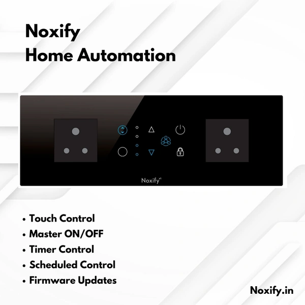 Noxify 8 Modular 2 Switches One Fan with Dimmer Single Socket Wi-Fi & Remote Control with Alexa Support & Google Assistant Support - 8 Modular, Black