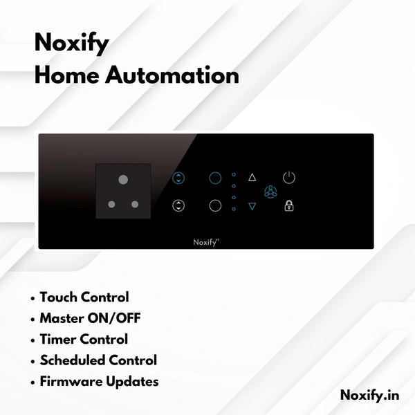Noxify 8 Modular 4 Switches One Fan with Dimmer Single Socket Wi-Fi & Remote Control with Alexa Support & Google Assistant Support - 8 Modular, Black