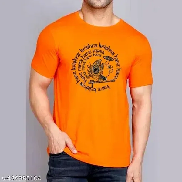 HARE KRISHNA PRINTED T SHIRT ORANGE HALF SLEEVE T SHIRT FOR MEN - s