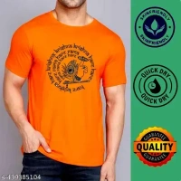 HARE KRISHNA PRINTED T SHIRT ORANGE HALF SLEEVE T SHIRT FOR MEN - s
