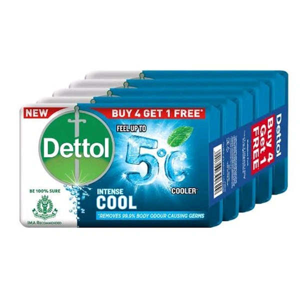 Dettol Soap - Intense Cool 100 gm (Buy 4 Get 1 Free) -