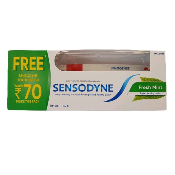 Sensodyne Fresh Mint Toothpaste, 150gm+Free Toothbrush 
