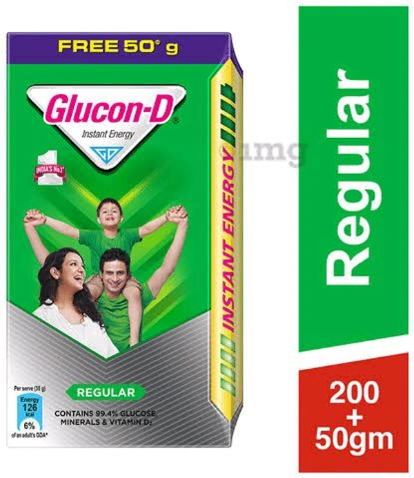 Glucon-D with Glucose, Calcium, Vitamin C & Sucrose | Regular 