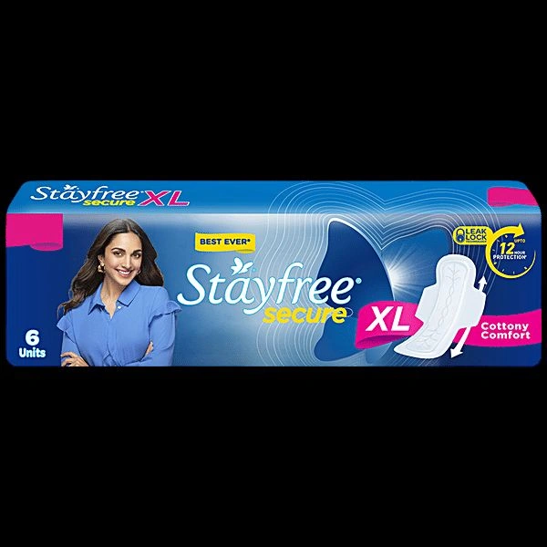 STAYFREE Sanitary Pads - Secure Xl Cottony Soft, with Wings, 6 pcs