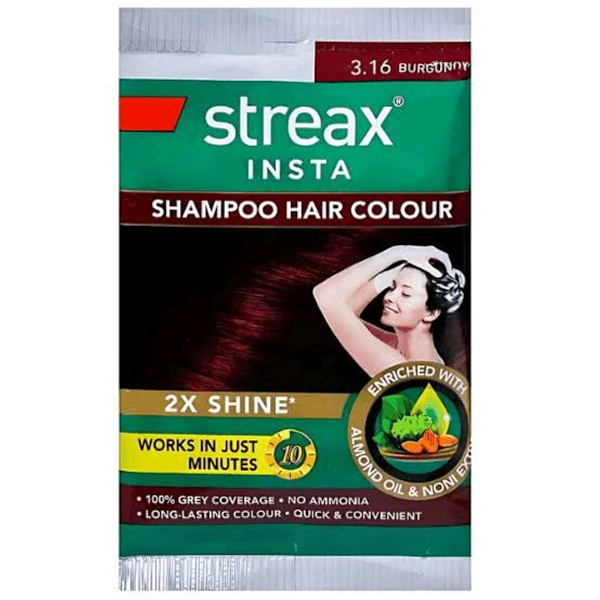 Streax Insta Shampoo Hair Colour No. 3.16 Burgundy - 