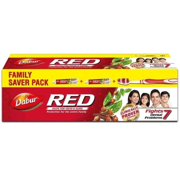 Dabur Red paste Family Value Pack 200g Past+100gPast+Free Toothbrush Worth Rs.21