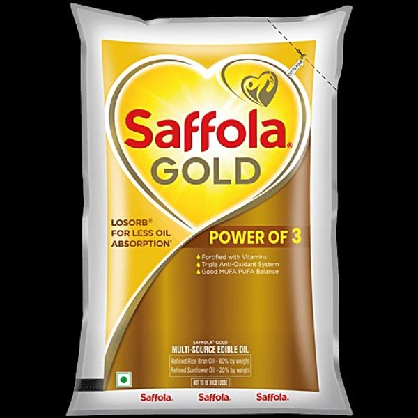 Saffola Gold Multi-Source Rice Bran & Sunflower Edible Oil, 1 L