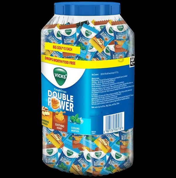 Vicks Double Power Cough Drops  Net content: 225N (175+50 Free) Drops X2.7g