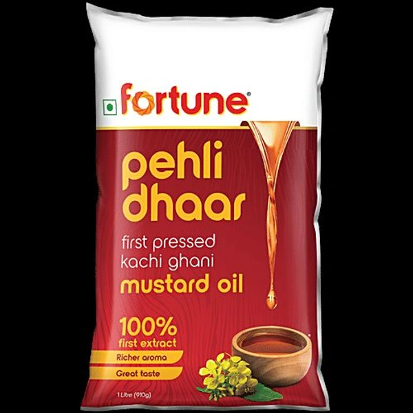 Fortune Pehli Dhaar First Pressed Kachi Ghani Mustard Oil 1 L Pouch