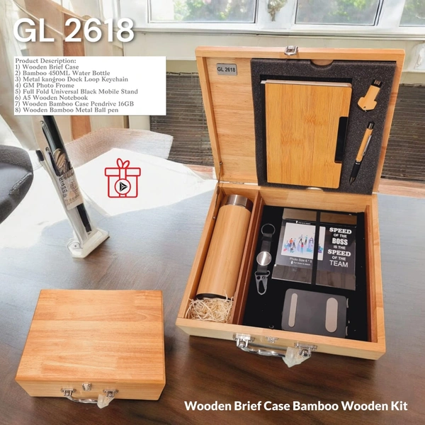 GL 2618 Wooden Brief Case Bamboo 7 in 1 Welcome Kit - Min 500 Sets