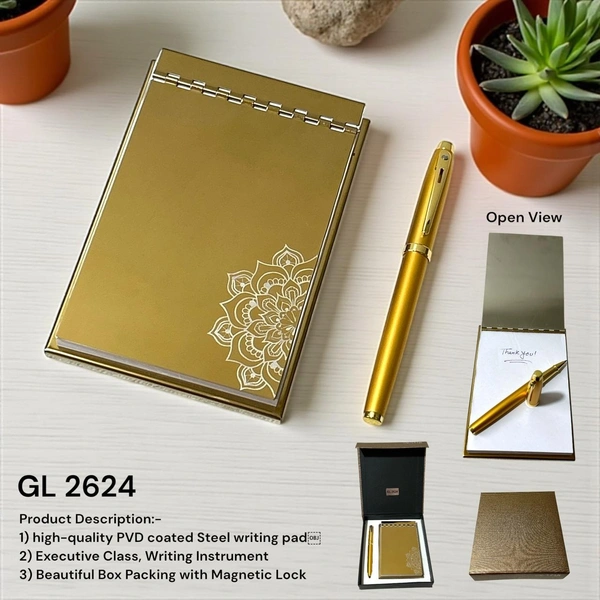 GL 2624 Stainless Steel Gold PVD Coated Paper Pad Stand Set