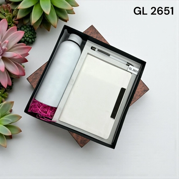 GL 2651 White Box 3 in 1 Bottle , Notebook & Pen Combo Set