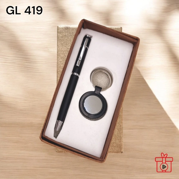 GL 419 Black Chrome Pen & Keychain Set - Min 500 Sets