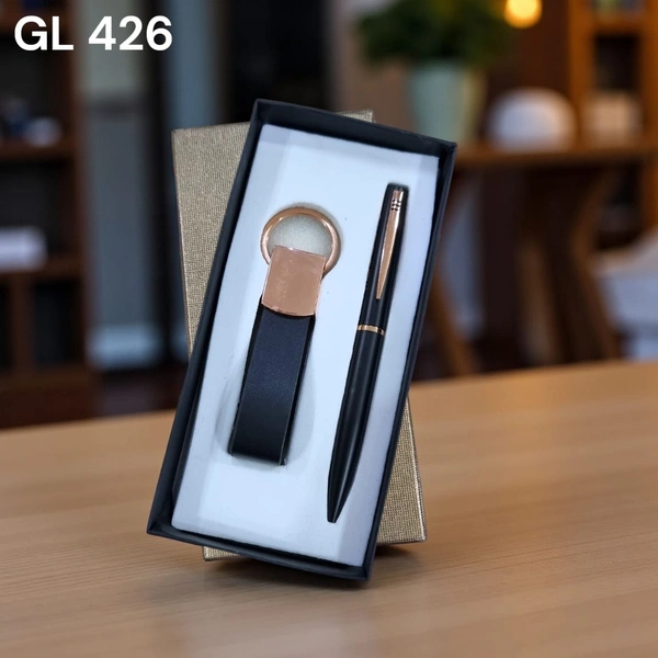 GL 426 Black Rose Gold Pen and Keychain Set