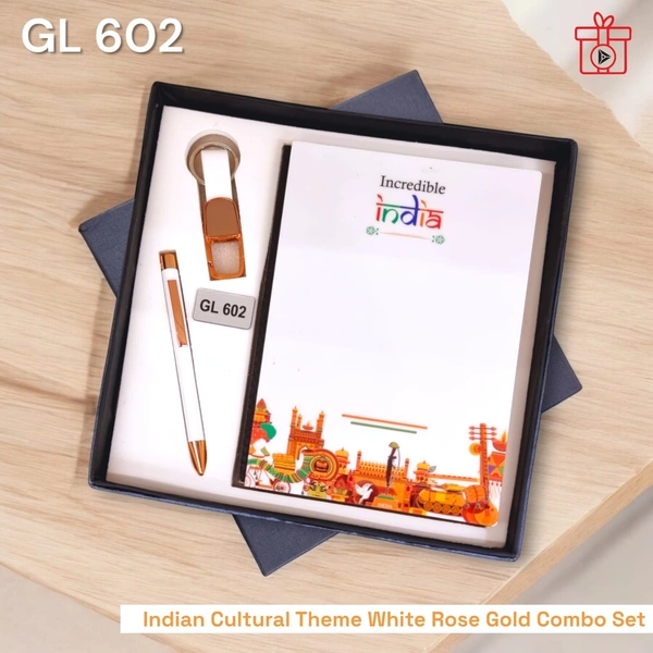 GL 602 White Rose Pen & Notebook & Keychain Combo - Min 500 sets