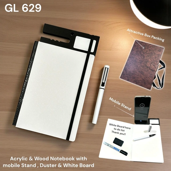 GL 629 Pen and NFC White Acrylic/ Black Notebook  A5 size with special mobile attachment